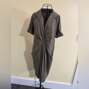 Lafayette 148 Tan V-Neck Stretch Dress with Pockets Size 10